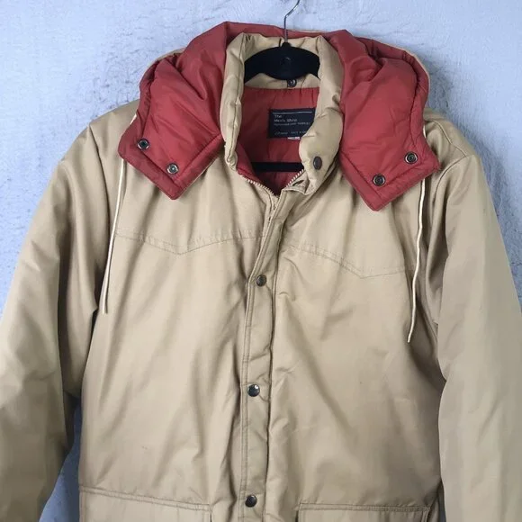 Vintage JCPenney Parka Jacket Mens MT Beige Insulated Hooded Winter 70s